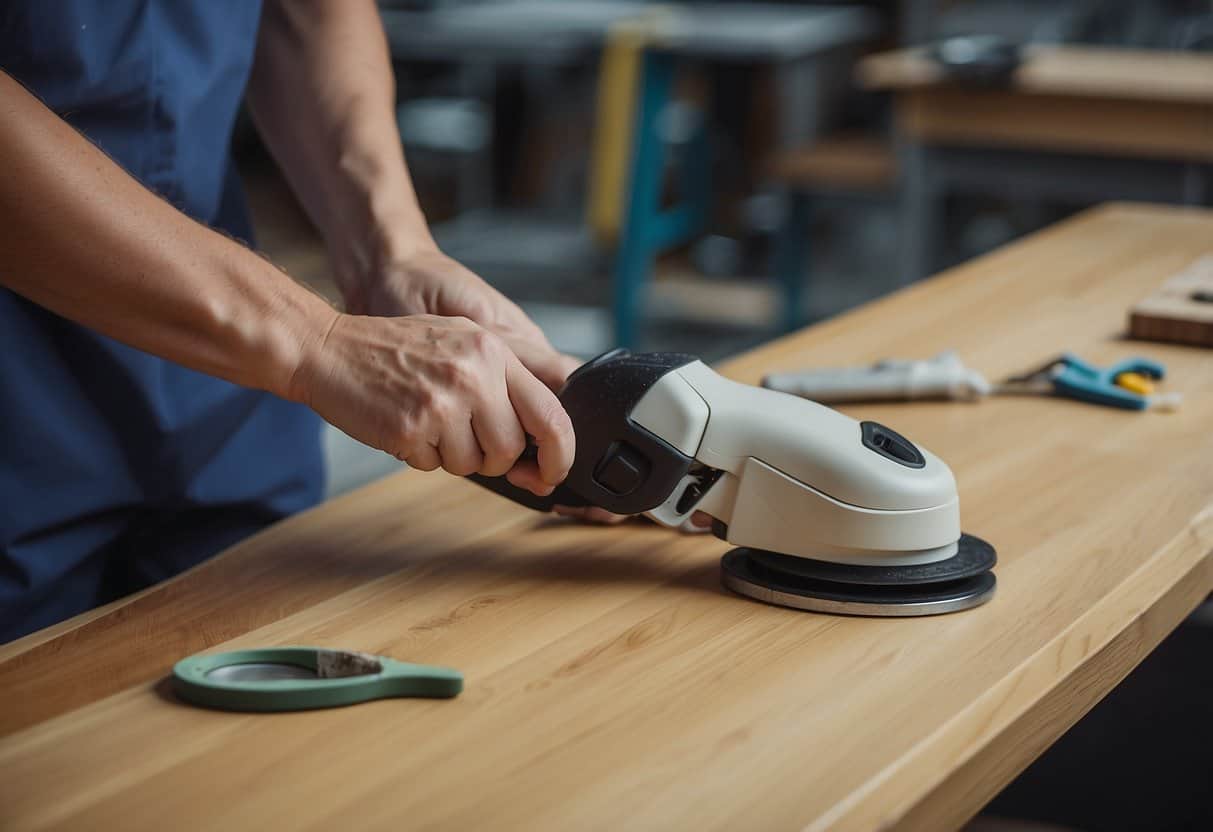 Furniture being repaired and refinished with eco-friendly materials to extend its lifespan