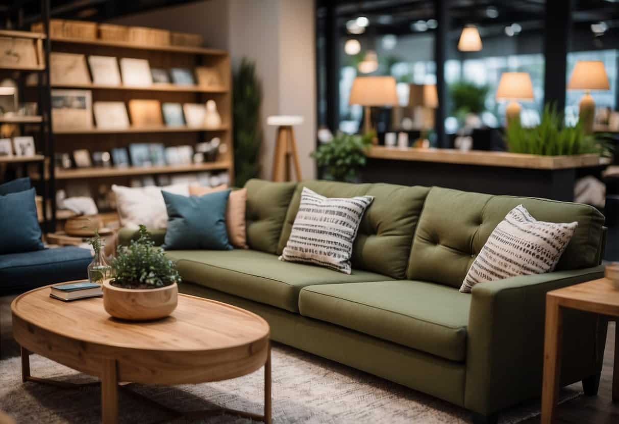 A furniture store displays eco-label certified products, attracting environmentally conscious consumers