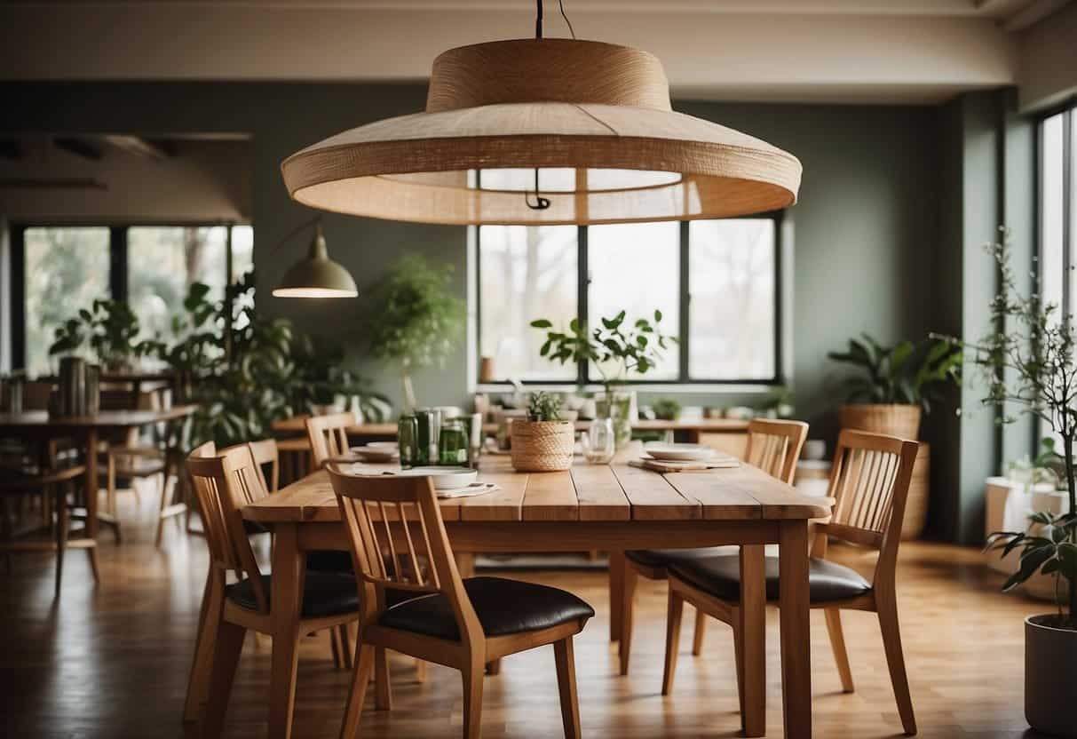 A table surrounded by eco-friendly furniture with a "Frequently Asked Questions" banner overhead