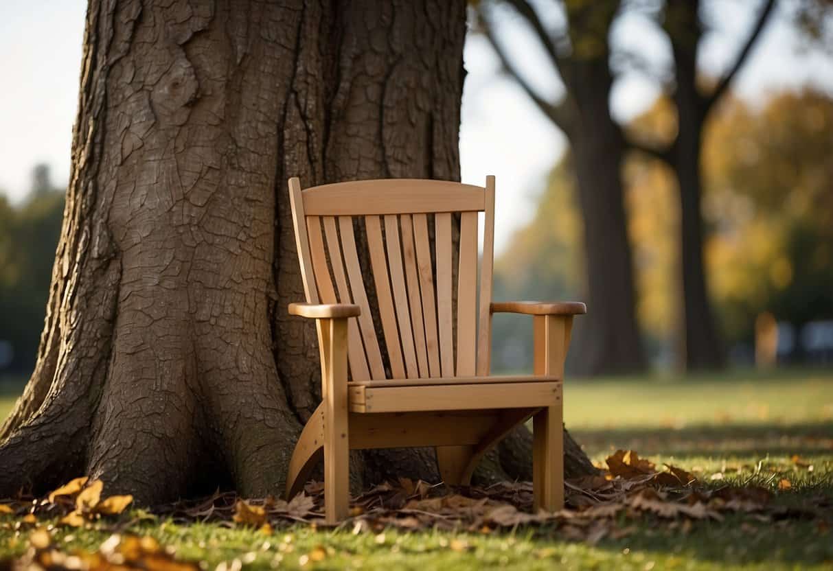 A tree is harvested, then transformed into a chair. The chair is used for many years, then recycled into new furniture